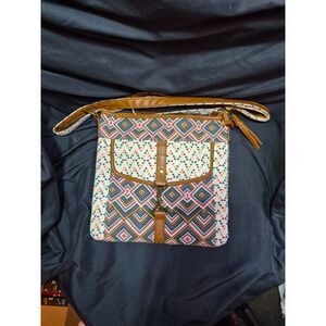 Boho Geometric Shoulder Bag – Dual Pattern, Pink Lining, Faux Leather Accents